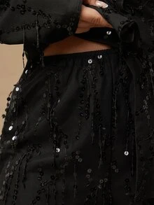 Silquee Women's Fashion Party Sequin Tassel Suit Pants - Black - View 7