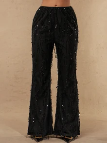 Silquee Women's Fashion Party Sequin Tassel Suit Pants - Black - View 4