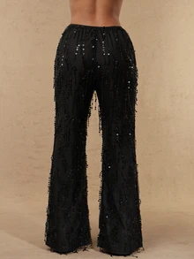 Silquee Women's Fashion Party Sequin Tassel Suit Pants - Black - View 3