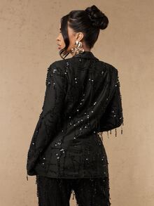 Silquee Women's Fashion Party Sequin Fringe Blazer - Black - View 3
