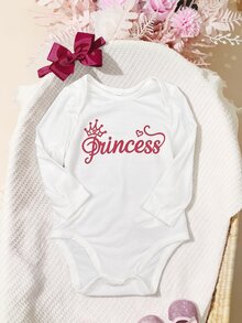 SHEIN Baby Girl Letter Print Long Sleeve Bodysuit - White - View 6
