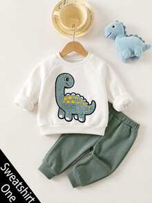 Cozy Pixies Kids Kids Infant Cartoon Dinosaur Crew Neck Long Sleeve Pullover Autumn Sweatshirt Baby - Multicolor - View 1