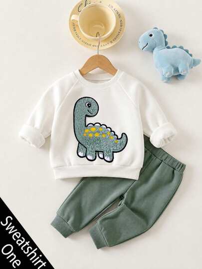 Cozy Pixies Kids Kids Infant Cartoon Dinosaur Crew Neck Long Sleeve Pullover Autumn Sweatshirt Baby