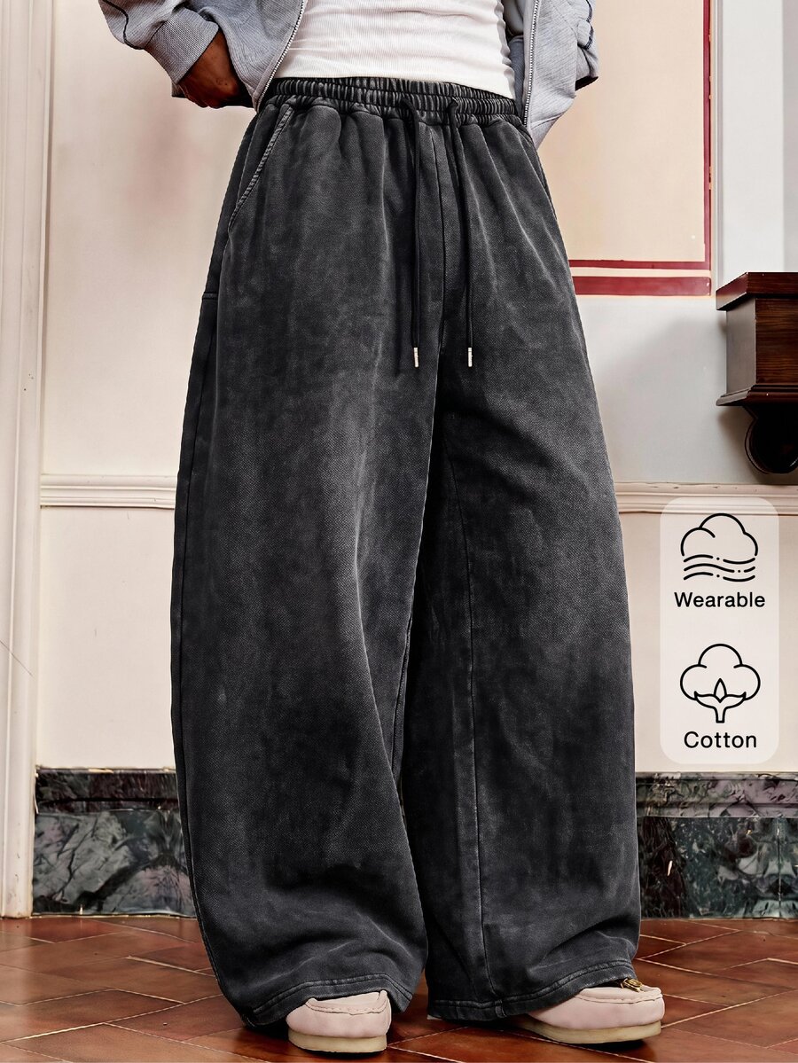 SWAVVY Men's Spring/Autumn Casual Loose Fit Long Pants, Standard Size, Grey, Sweatshirt Fabric Patchwork - Black - View 1