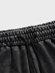 SWAVVY Men's Spring/Autumn Casual Loose Fit Long Pants, Standard Size, Grey, Sweatshirt Fabric Patchwork - Black - View 7
