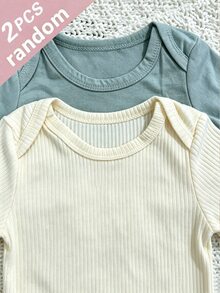 SHEIN 新生兒春夏連身衣套裝，純棉素色設計，深受兒童喜愛，採用舒適柔軟親膚面料製成，適合兒童居家穿著，2件隨機發貨 - 彩色 - 查看 4