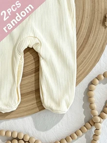 SHEIN 新生兒春夏連身衣套裝，純棉素色設計，深受兒童喜愛，採用舒適柔軟親膚面料製成，適合兒童居家穿著，2件隨機發貨 - 彩色 - 查看 7