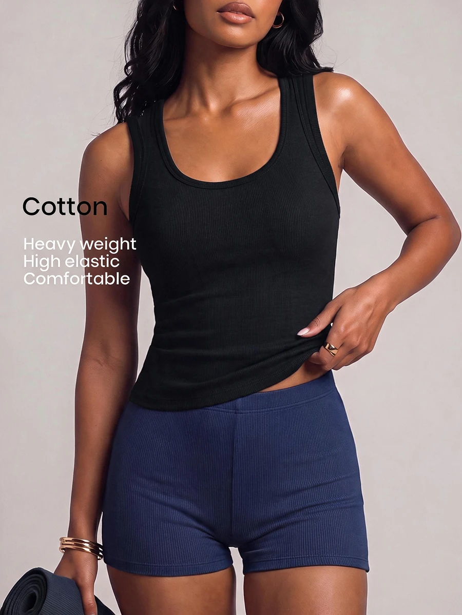 YARNWELL Women's Sexy Sporty Sleeveless U-Neck Fitted Tank Top, Side-Boob Coverage, Spring/Summer New Style, Inner Layer Base Top