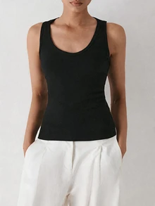YARNWELL Women's Sexy Sporty Sleeveless U-Neck Fitted Tank Top, Side-Boob Coverage, Spring/Summer New Style, Inner Layer Base Top - Black - View 6