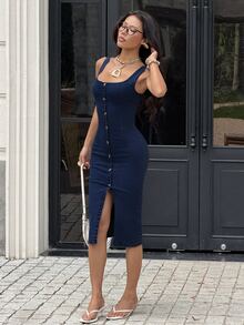 Rivivi Petite 時尚休閒水洗牛仔前開衩女款牛仔洋裝 - 藏蓝色 - 查看 5