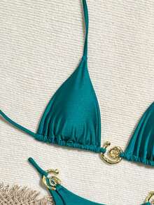 Swim Chiccia Women's Solid Color Fashionable Sexy Bikini Set Summer - Teal Blue - View 4