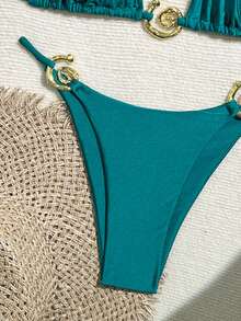 Swim Chiccia Women's Solid Color Fashionable Sexy Bikini Set Summer - Teal Blue - View 5
