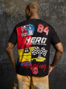 Transformers X SHEIN Men's Letter Print Crew Neck Short Sleeve T-Shirt Evergreen - Black - View 3