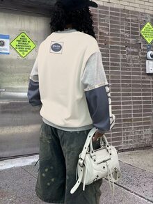 Rovax Sudadera casual de cuello redondo de manga larga con diseño creativo y hombros caídos para mujer - Multicolor - Ver 2