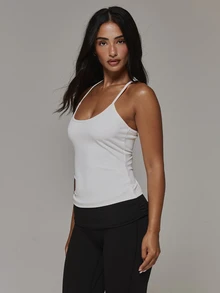 Musera Sport Scoop Neck Strappy Racer Back Active Top Sport Essentials Basics Gym Workout Autumn Fall Winter - White - View 4