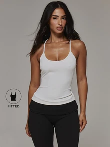 Musera Sport Scoop Neck Strappy Racer Back Active Top Sport Essentials Basics Gym Workout Autumn Fall Winter - White - View 1