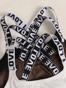 SHEIN Girlism 青少年女孩黑色灰色粉色字母膠帶拼接運動內衣 買1件送2件 - 棕色 - 查看 6