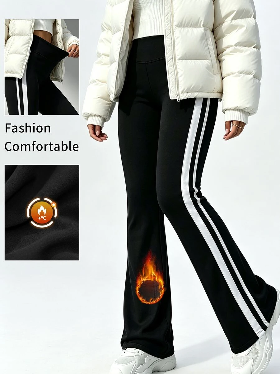 SHEIN Dewbera Autumn/Winter Thermal Lined Thickened Colorblock White And Black Patchwork Sports Essential Low Waist Long Pants Gym Running - Black - View 1