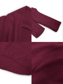 SHEIN LUNE Women's Casual Solid Color Batwing Sleeve Cardigan, Autumn/Winter - Red Violet - View 5
