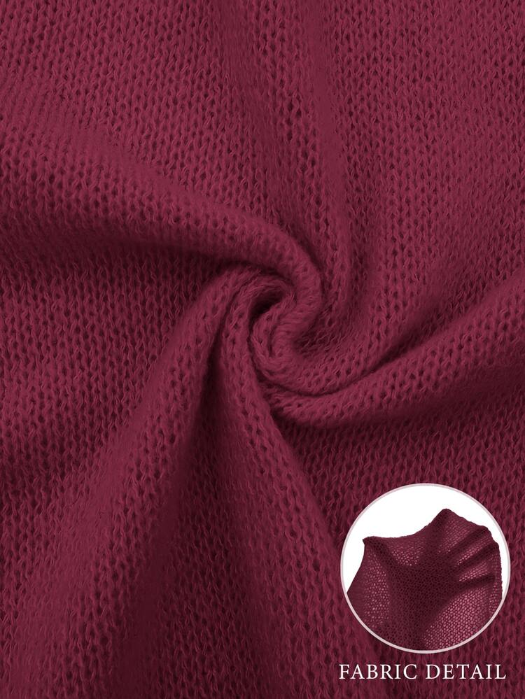 SHEIN LUNE Women's Casual Solid Color Batwing Sleeve Cardigan, Autumn/Winter - Red Violet - View 4