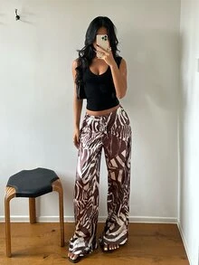 Aloruh 女款低腰休閒復古緞面百搭棕色梅納色長洋裝 - 彩色 - 查看 7