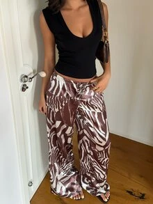 Aloruh 女款低腰休閒復古緞面百搭棕色梅納色長洋裝 - 彩色 - 查看 6