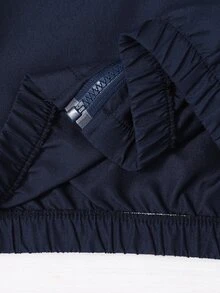 SHEIN 青少年女孩秋季套裝，拉鍊短版連帽外套、純白色細肩帶背心、寬腿運動長褲，校園運動休閒套裝，海軍藍 - 藍色 - 查看 6