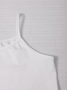 SHEIN 青少年女孩秋季套裝，拉鍊短版連帽外套、純白色細肩帶背心、寬腿運動長褲，校園運動休閒套裝，海軍藍 - 藍色 - 查看 3
