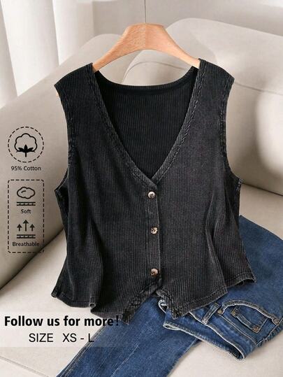 Story & Sage Women's Casual Back-To-School Fitted Vest, Spring/Summer Snowflake Decor Button Gray For Women Daily Wear School Brunch