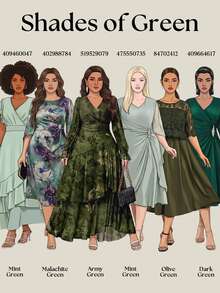 Reflora Plus Size Women's Jacquard V-Neck Long Sleeve Elegant Dress Christmas - Dark Green - View 7