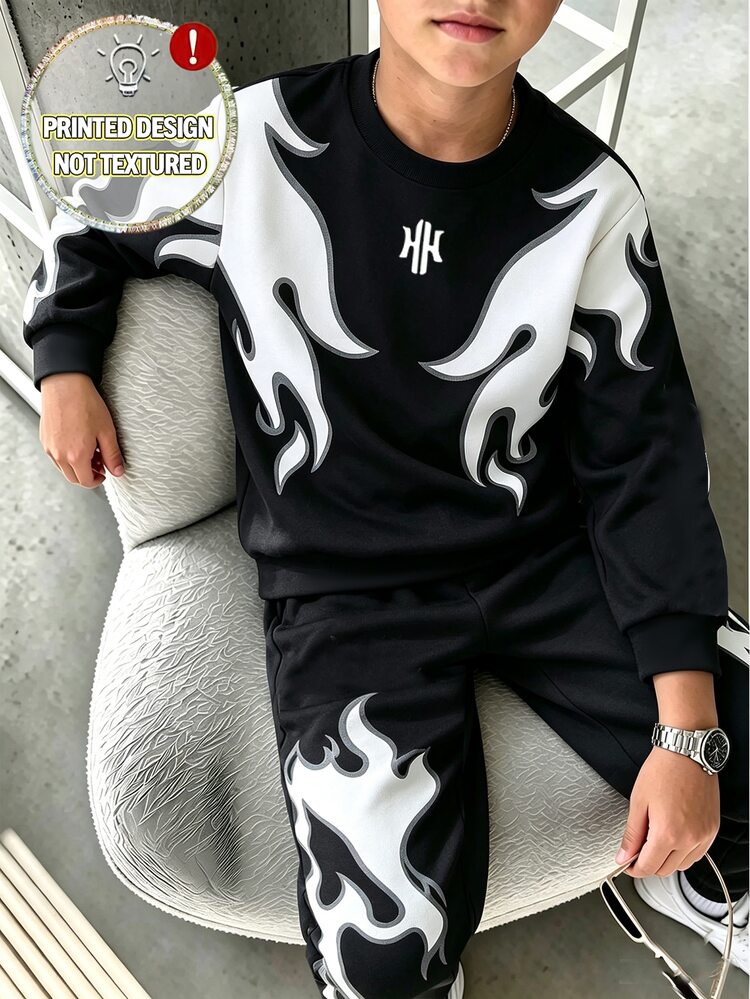 Crew Neck Long Sleeve Sweatshirt And Pants Set, High-Quality Fashion Digital Print, Suitable For Boys Autumn Wear, Comfortable Minimalist Casual Streetwear Daily Style. - Multicolor - View 6