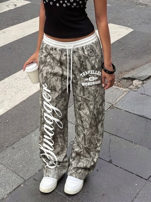 Rovax Fashionable Casual Street Style, Camouflage & Branch Patchwork Women's Pants, Suitable For Daily And Sports Wear, Spring/Summer