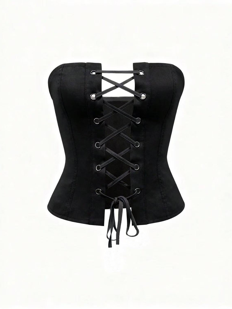 Rovax Women's Solid Color Tie-Up Design Casual Versatile Daily Wear Tube Top - Black - View 4