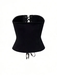 Rovax Women's Solid Color Tie-Up Design Casual Versatile Daily Wear Tube Top - Black - View 2