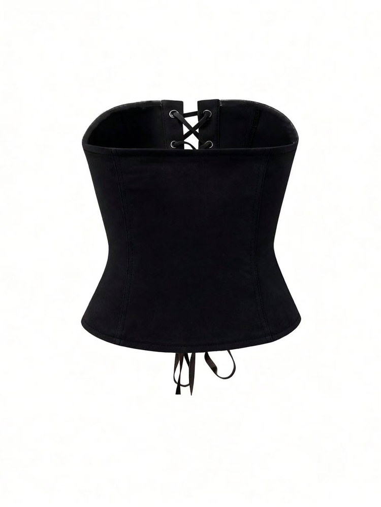 Rovax Women's Solid Color Tie-Up Design Casual Versatile Daily Wear Tube Top - Black - View 2