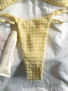 Swim Mod-D Women's Spring/Summer Jacquard Fabric Spaghetti Strap Red Beaded Bikini Set - Yellow - View 6