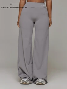 Musera Sport Logo Front Detail Wide Leg Flared Yoga Style Pant Trouser Sport Essentials Basics Gym Workout Autumn Fall Winter - Dark Grey - View 1