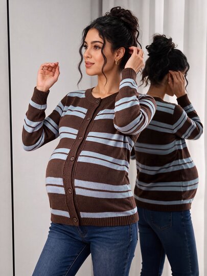Momance Cardigan de punto a juego para familia, marrón, manga larga, abotonado sencillo, estilo casual vintage de los años 20, formal, para sesión de fotos de otoño, Acción de Gracias y embarazo