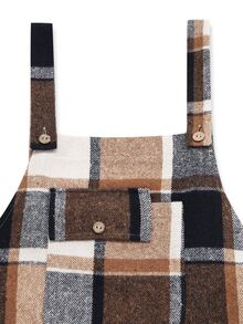 SHEIN Plaid Casual Daily Summer Maternity Pinafore Dress - Coffee Brown - View 6