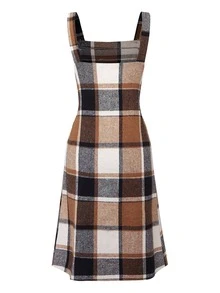 SHEIN Plaid Casual Daily Summer Maternity Pinafore Dress - Coffee Brown - View 3