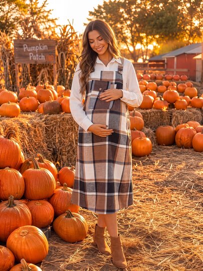 SHEIN Plaid Casual Daily Summer Maternity Pinafore Dress