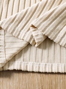SHEIN Elladie kids ملابس خريفية للفتيات المراهقات، طقم من قطعتين بتصميم بسيط ومضلع باللون الشوفان الدافئ والمشمش الفاتح، ملابس عطلات، كاجوال - لون مشمشي - مشاهدة 5