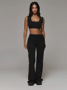 Musera Sport Double Layered Scoop Front Logo Back Sports Bra Sport Essentials Basics Gym Workout Autumn Fall Winter - Black - View 3