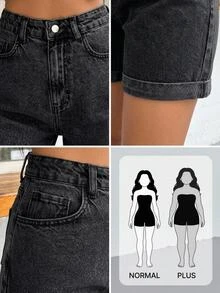 SHEIN Cottnline Solid Black Casual Alternative Baggy Traditional Denim Mini Skirt With Pockets Formal Going Out Brunch Summer Date Night - Black - View 7