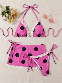 Bellisia Set Baju Renang Wanita Motif Polkadot - Berwarna merah muda - View 1