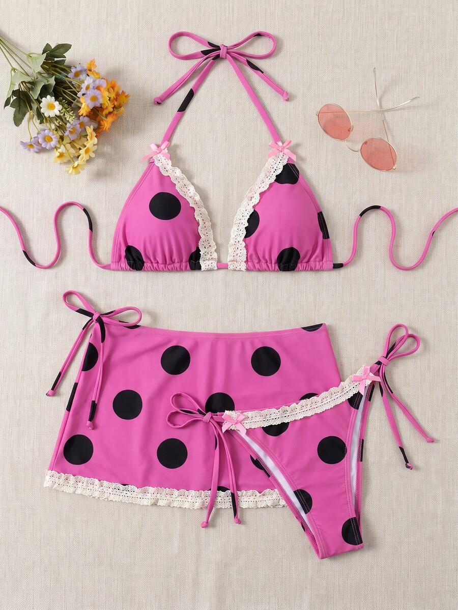 Bellisia Set Baju Renang Wanita Motif Polkadot - Berwarna merah muda - View 1