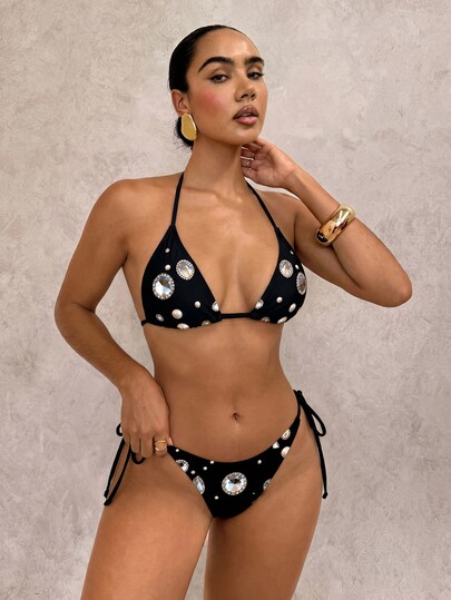 Glamine SHEIN Glamour 2025 Women's Sexy Floral Leopard Print Positioned Print Tie Bikini Set