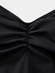 CourtClass Solid Color Backless Spaghetti Strap Sports Jumpsuit - Black - View 5