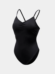 CourtClass Solid Color Backless Spaghetti Strap Sports Jumpsuit - Black - View 4