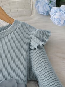 SHEIN Gaun Putri Rajut Tulle Lengan Panjang Motif Bintang Jala untuk Anak Perempuan, Cocok untuk Musim Gugur - Biru - View 9